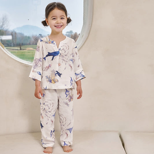 Underwater World Bamboo Fiber Parent-child Pajama Set