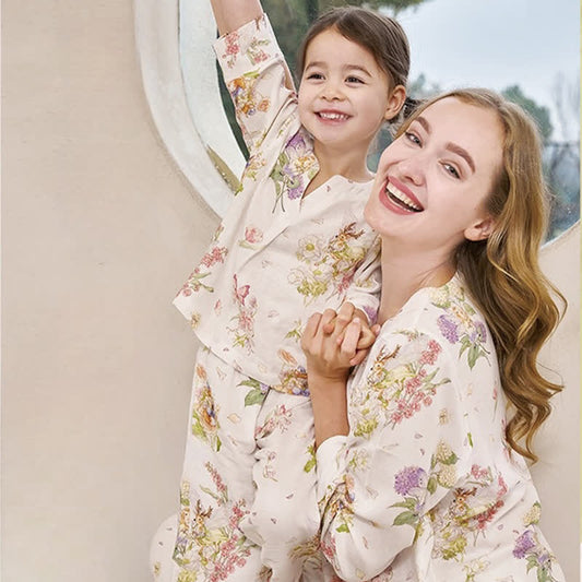 Bamboo Fiber Parent-child Floral Pajama Set