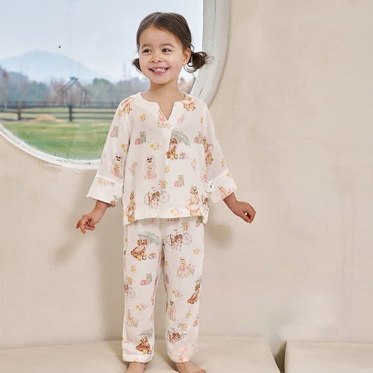 Cute Dog Bamboo Fiber V-neck Nightwear Set