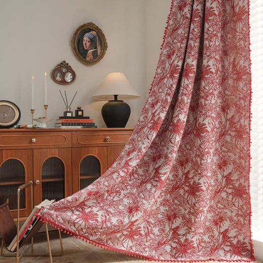 Jacquard Floral Semi-Blackout Tassel Curtain