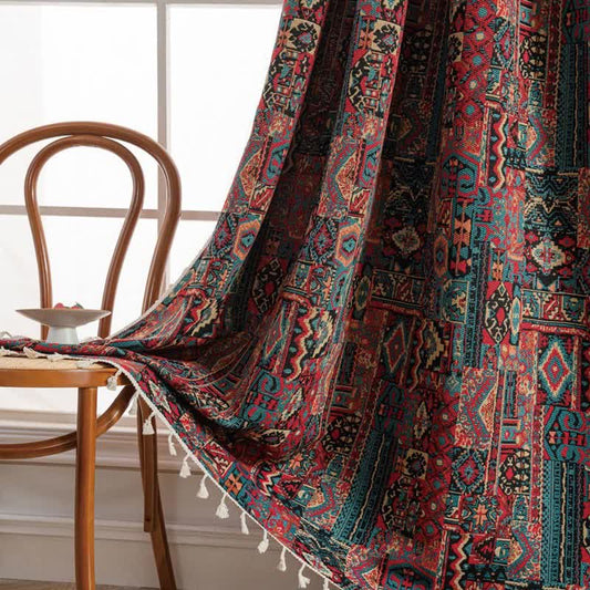 Jacquard Floral Semi-Blackout Tassel Curtain
