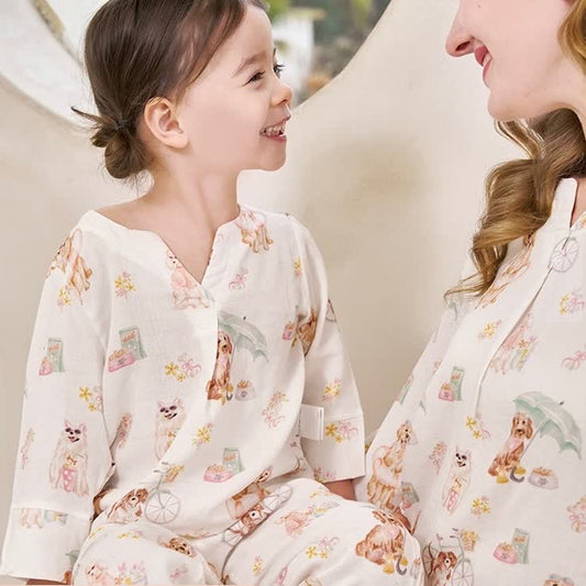 Cute Dog Bamboo Fiber V-neck Nightwear Set