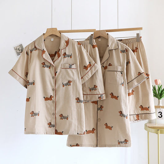 Cute Dachshund Couple Short-sleeve Pajama Set