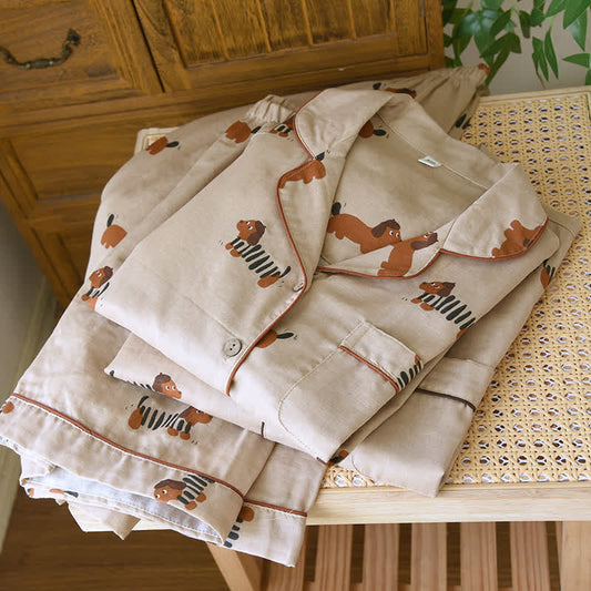 Cute Dachshund Couple Short-sleeve Pajama Set