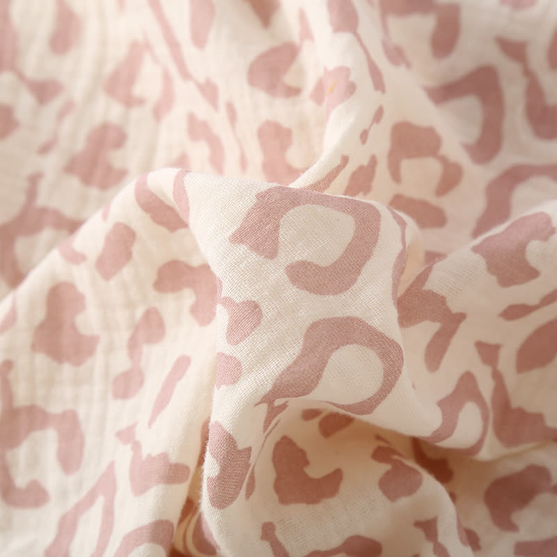 Leopard Print Cotton Gauze Lapel Pajama Set(3PCS)
