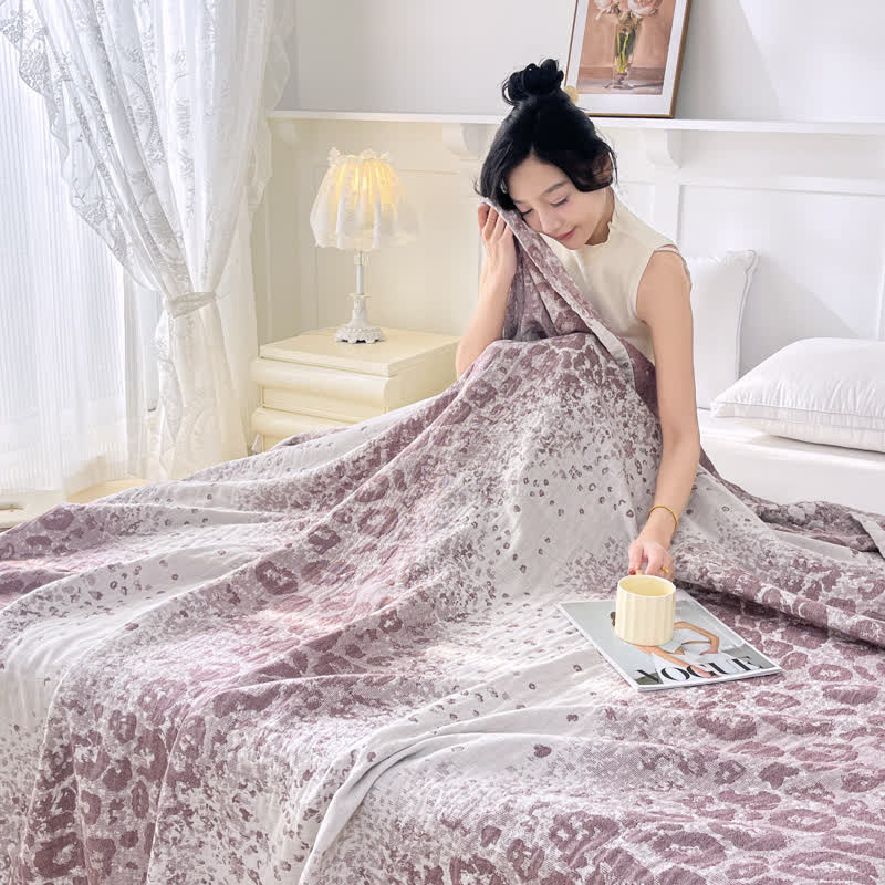 Three Layers Leopard Print Cotton Gauze Quilt