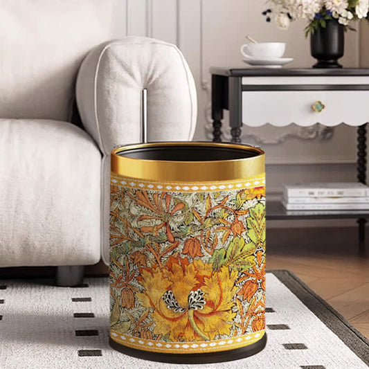 Double Layer Durable Vintage Floral Trash Bin