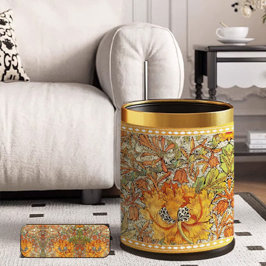 Double Layer Durable Vintage Floral Trash Bin