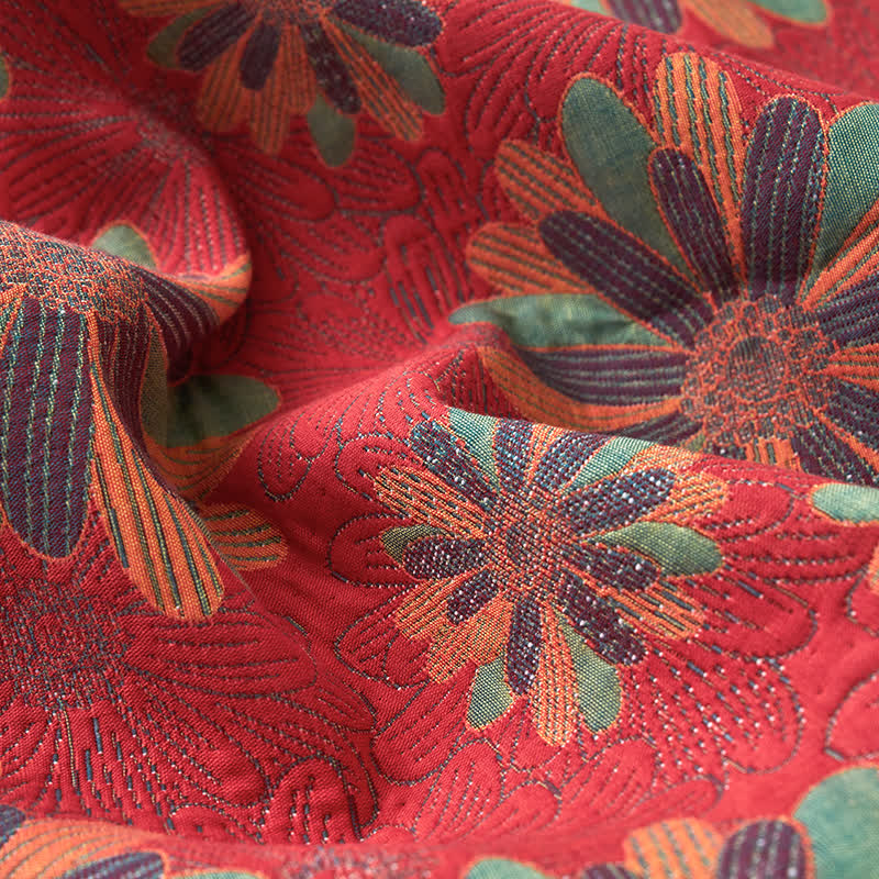 Floral Cotton Gauze Yarn-dyed Jacquard Blanket