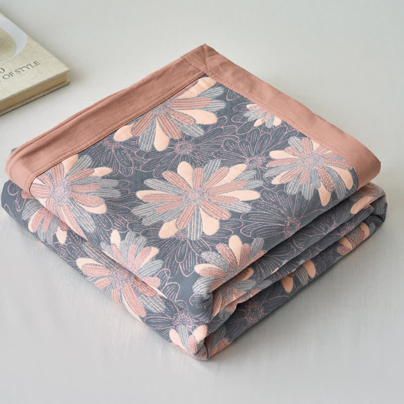 Floral Cotton Gauze Yarn-dyed Jacquard Blanket