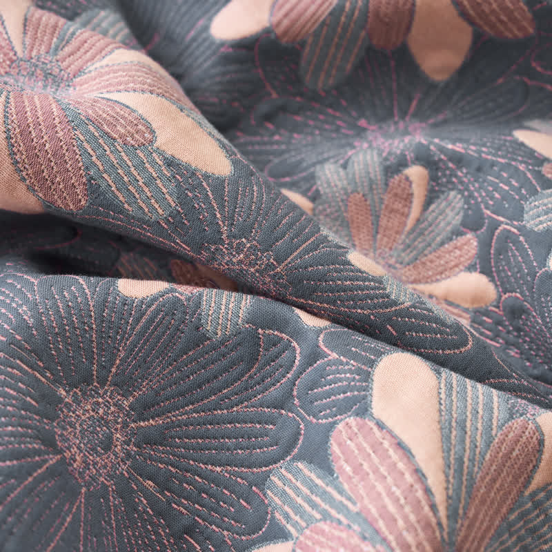 Floral Cotton Gauze Yarn-dyed Jacquard Blanket