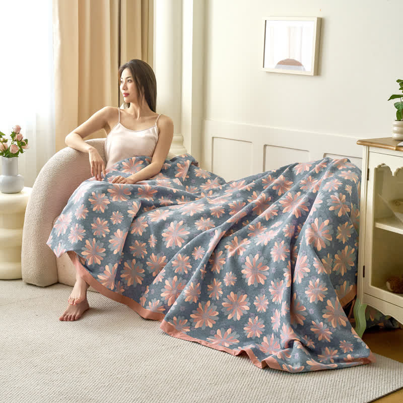 Floral Cotton Gauze Yarn-dyed Jacquard Blanket