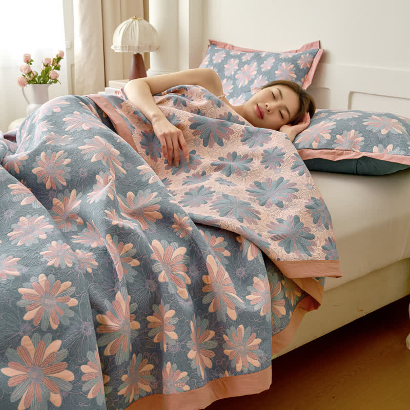 Floral Cotton Gauze Yarn-dyed Jacquard Blanket