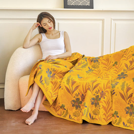 Three Layer Cotton Gauze Comfy Floral Blanket