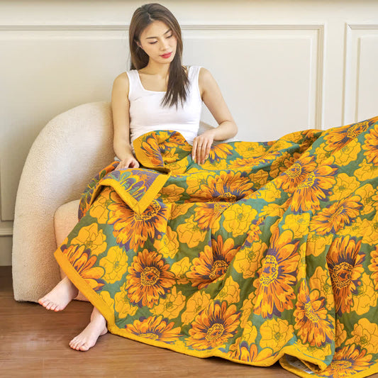 Cotton Gauze Reverisible Blomming Flower Blanket