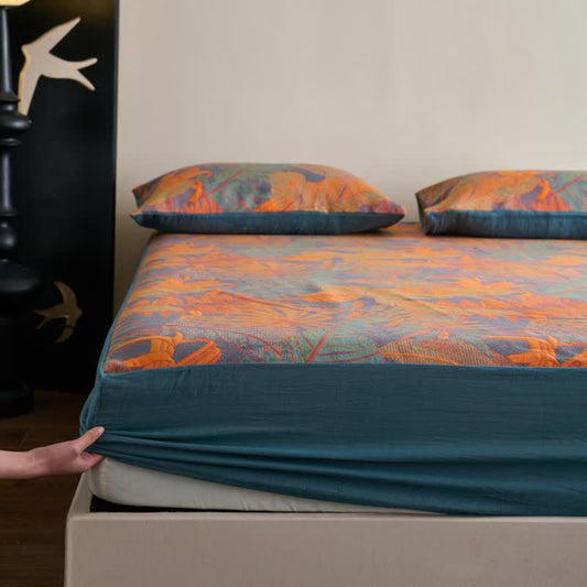 Tropical Style Three Layers Cotton Gauze Fitted Sheet