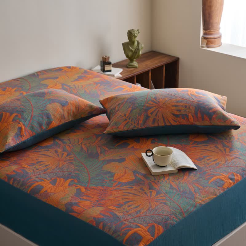 Tropical Style Three Layers Cotton Gauze Fitted Sheet