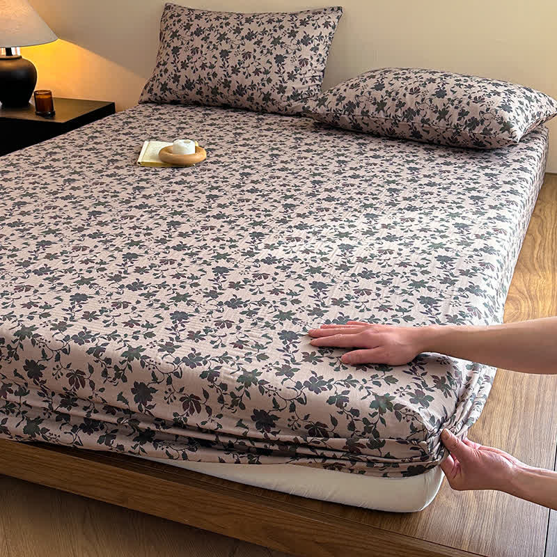 Cotton Gauze Jacquard Floral Fitted Sheet