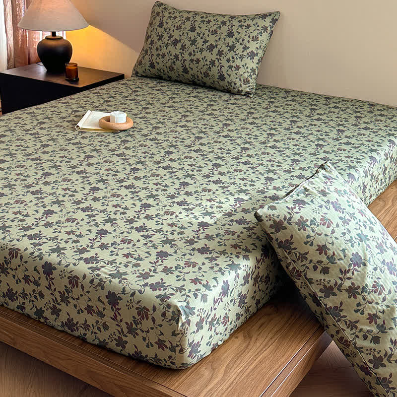 Cotton Gauze Jacquard Floral Fitted Sheet