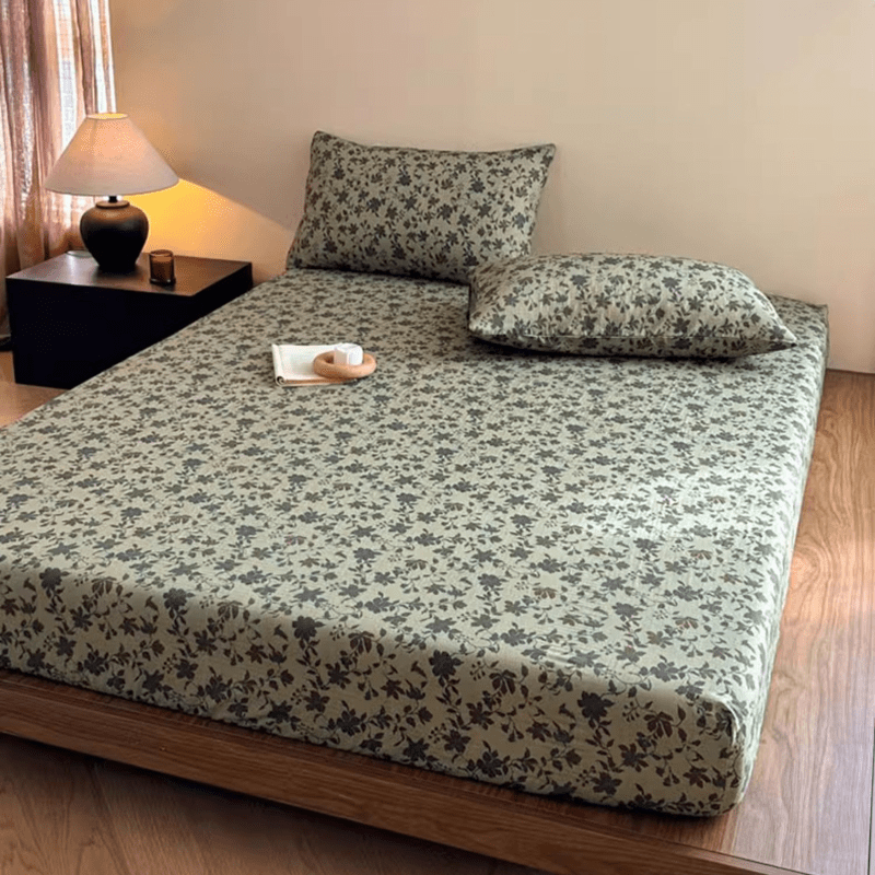Cotton Gauze Jacquard Floral Fitted Sheet