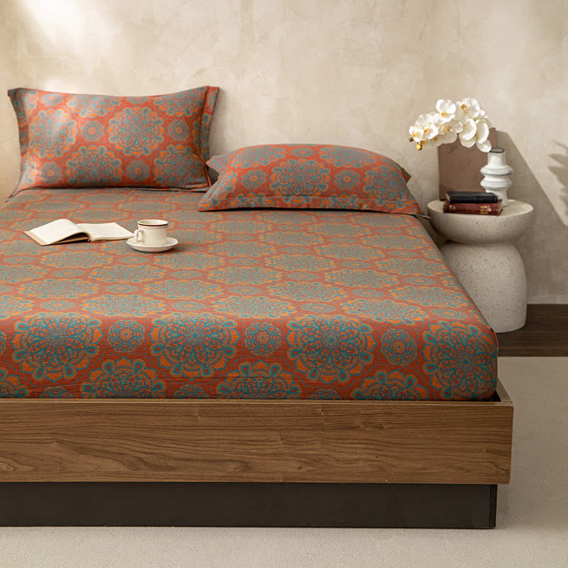 Cotton Gauze Jacquard Retro Soft Fitted Sheet