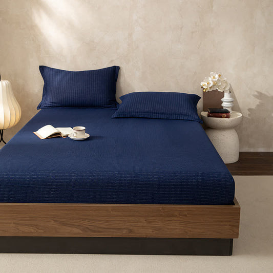 Simple Solid Color Double Layer Gauze Fitted Sheet