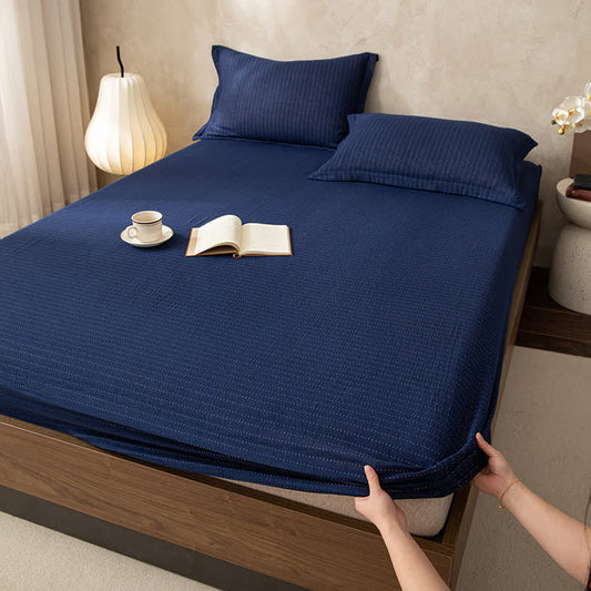 Simple Solid Color Double Layer Gauze Fitted Sheet