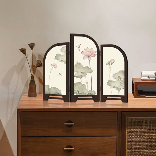 Pastoral Lotus Foldable Screen Desktop Ornament