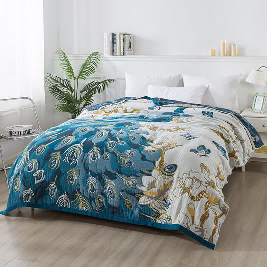Cotton Gauze Jacquard Peacock Comfy Quilt