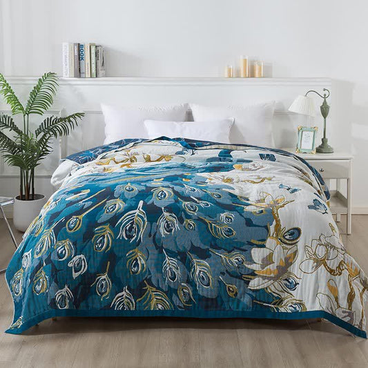 Cotton Gauze Jacquard Peacock Comfy Quilt
