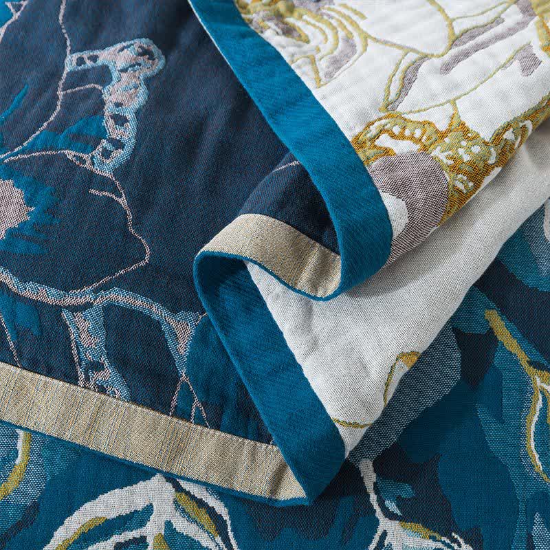 Cotton Gauze Jacquard Peacock Comfy Blanket