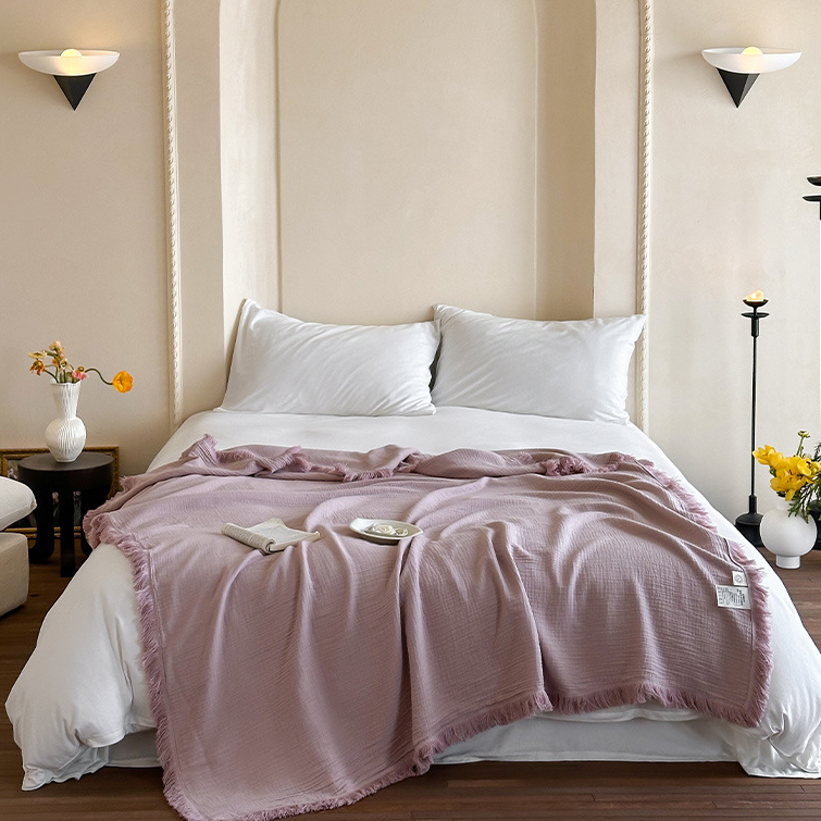 Simple Solid Color Tassel Cotton Gauze Blanket