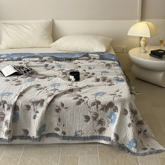 Four Layers Cotton Gauze Tassel Comfy Quilt