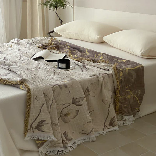 Retro Reversible Cotton Gauze Tassel Quilt