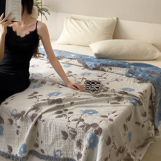 Four Layers Cotton Gauze Tassel Comfy Blanket