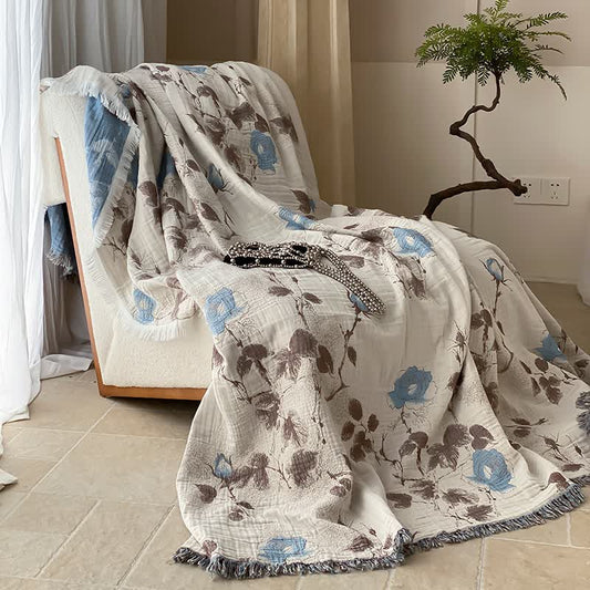 Four Layers Cotton Gauze Tassel Comfy Blanket