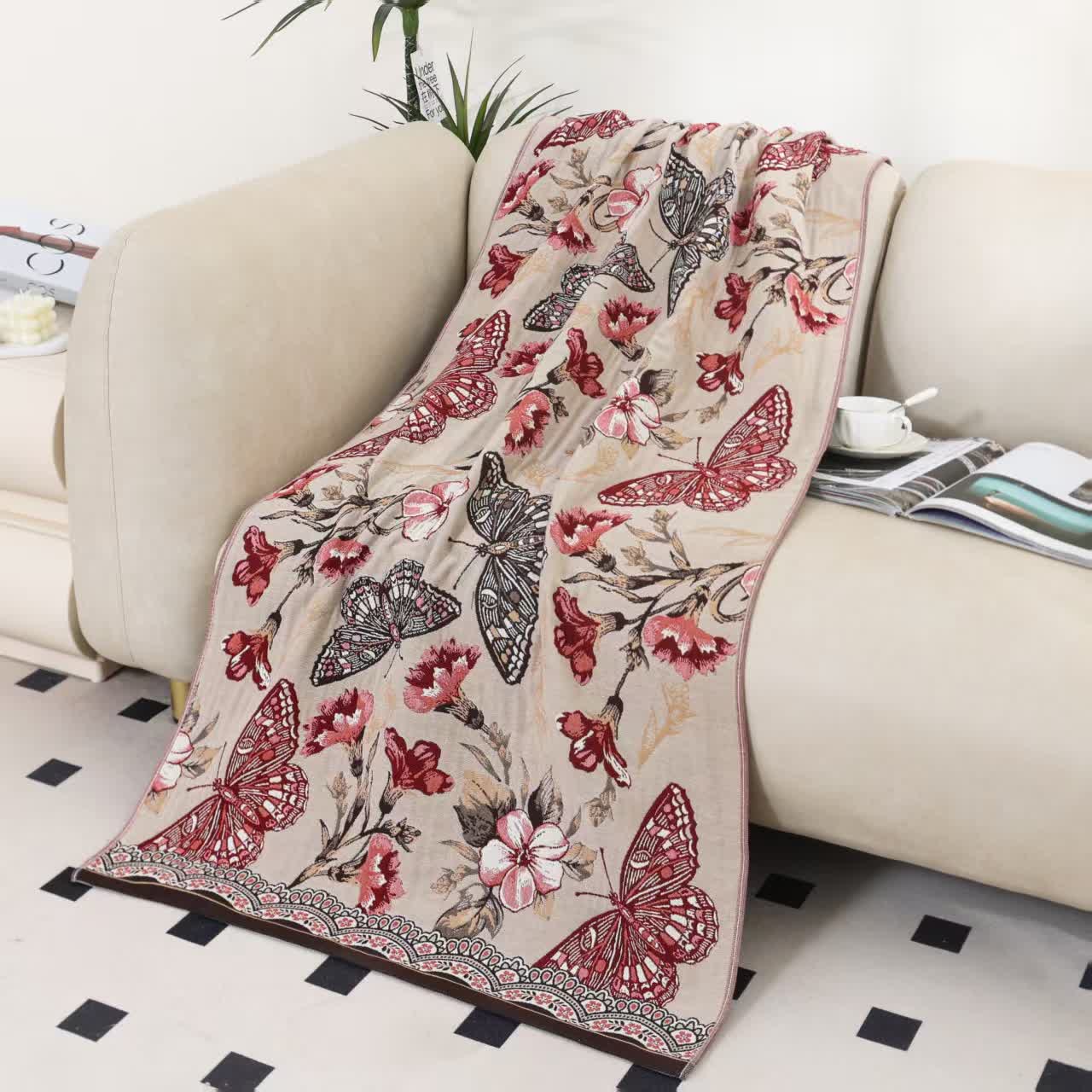 Floral Butterfly Cotton Gauze Breathable Bath Towel