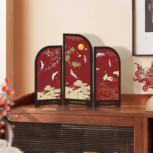 Dancing Crane Foldable Screen Wooden Ornament