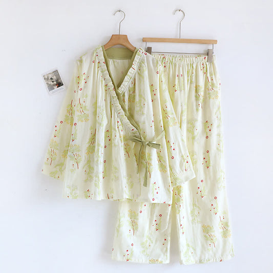 Rural Slanted Collar Cotton Nightwear Set