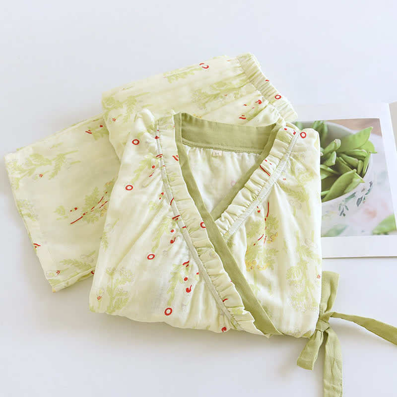 Rural Slanted Collar Cotton Nightwear Set