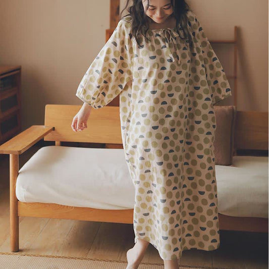 Round-neck Geometric Cotton Gauze Nightdress