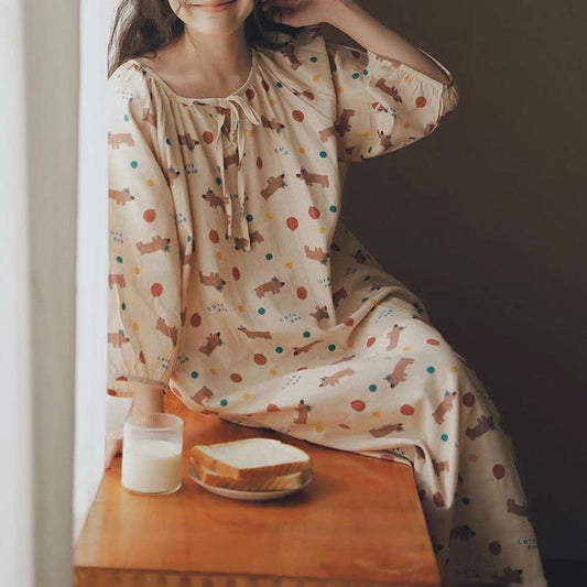 Cute Dog Cotton Gauze Comfy Nightdress