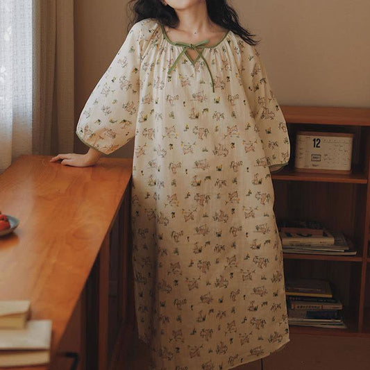 Rural Rabbit Cotton Gauze Soft Nightdress