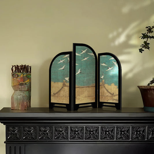 Vintage Crane Foldable Screen Desktop Ornament