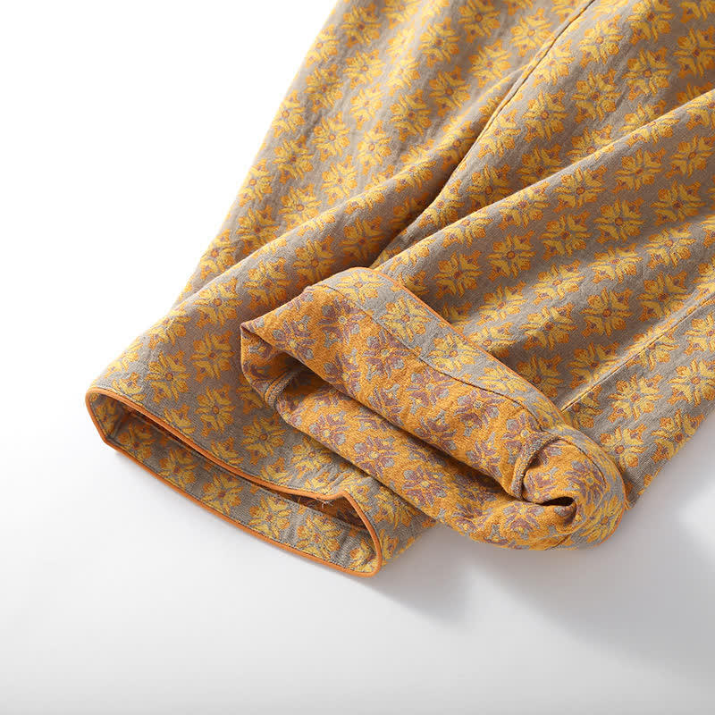 V-neck Vintage Jacquard Cotton Gauze Pajama Set