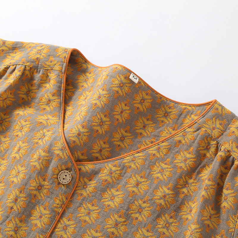 V-neck Vintage Jacquard Cotton Gauze Pajama Set