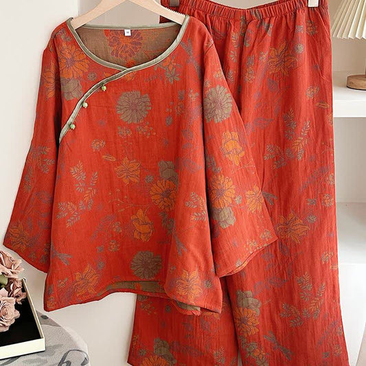 Retro Jacquard Breathable Soft Gauze Pajama Set