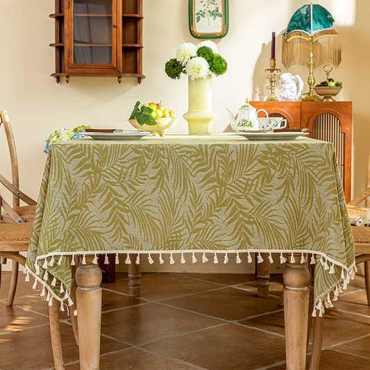 Jacquard Rural Leaf Tassel Tablecloth
