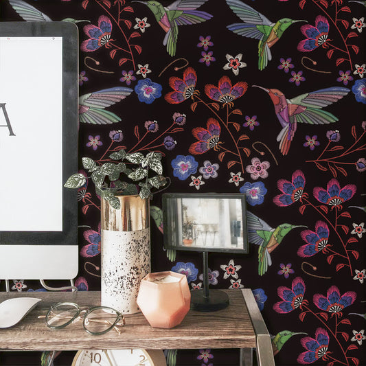 Removable Floral Bird Peel and Stick Wallpaper