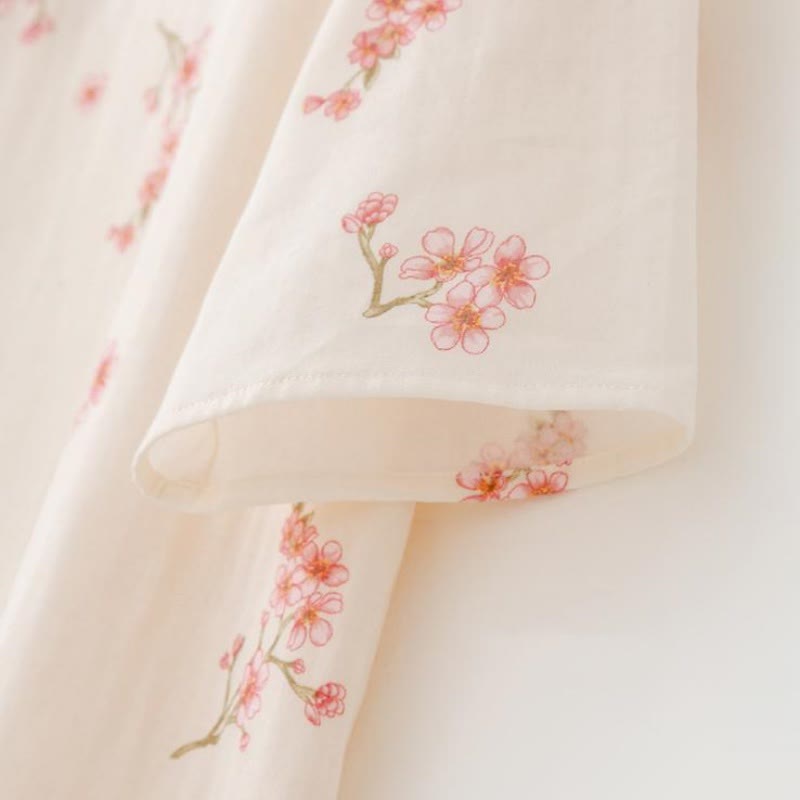 Elegant Plum Blossom Cotton Gauze Nightwear Set